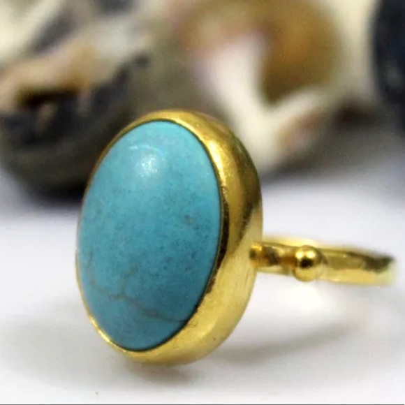 Jewelry - Handmade Turquoise Ring- 24 k Gold Finish